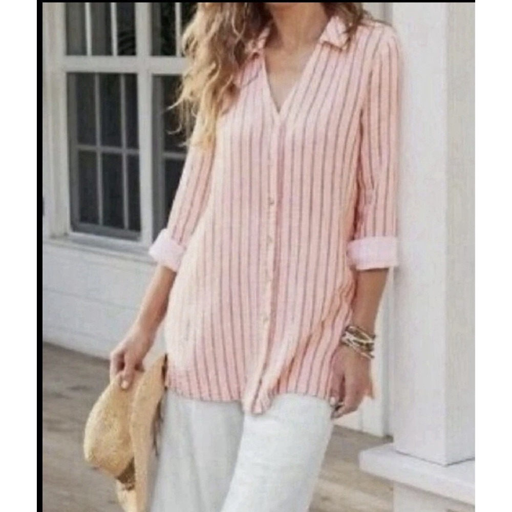 Soft Surroundings Escambia Cotton Gauze Blouse Tunic Top Size 3XL Long Sleeves